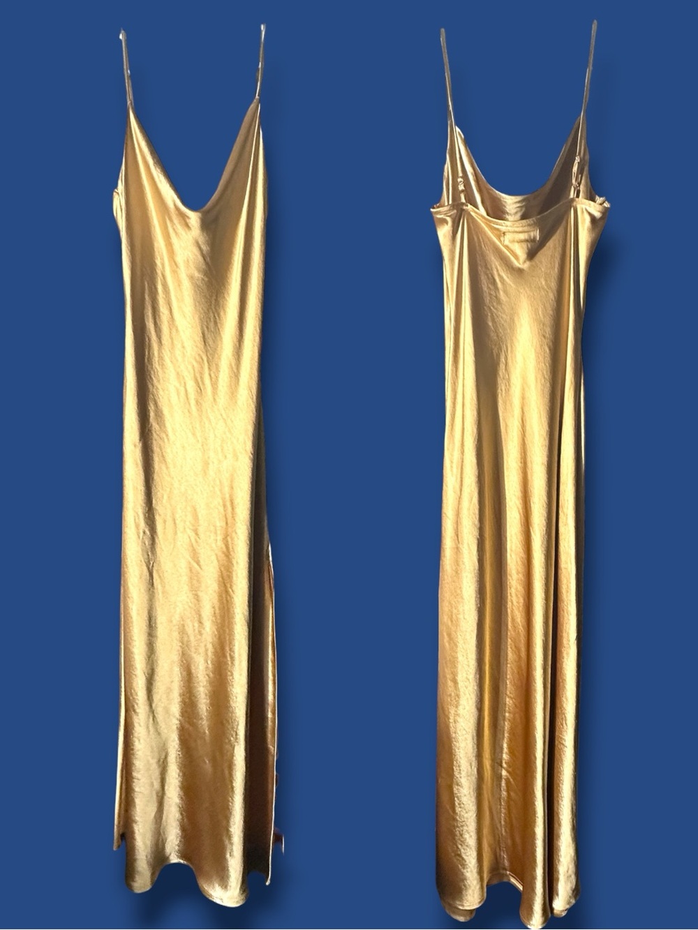👗 Audrey 3Plus1 Satin Style Cowl Neck Strappy Maxi Dress in Gold. Size Small - Picture 5 of 15